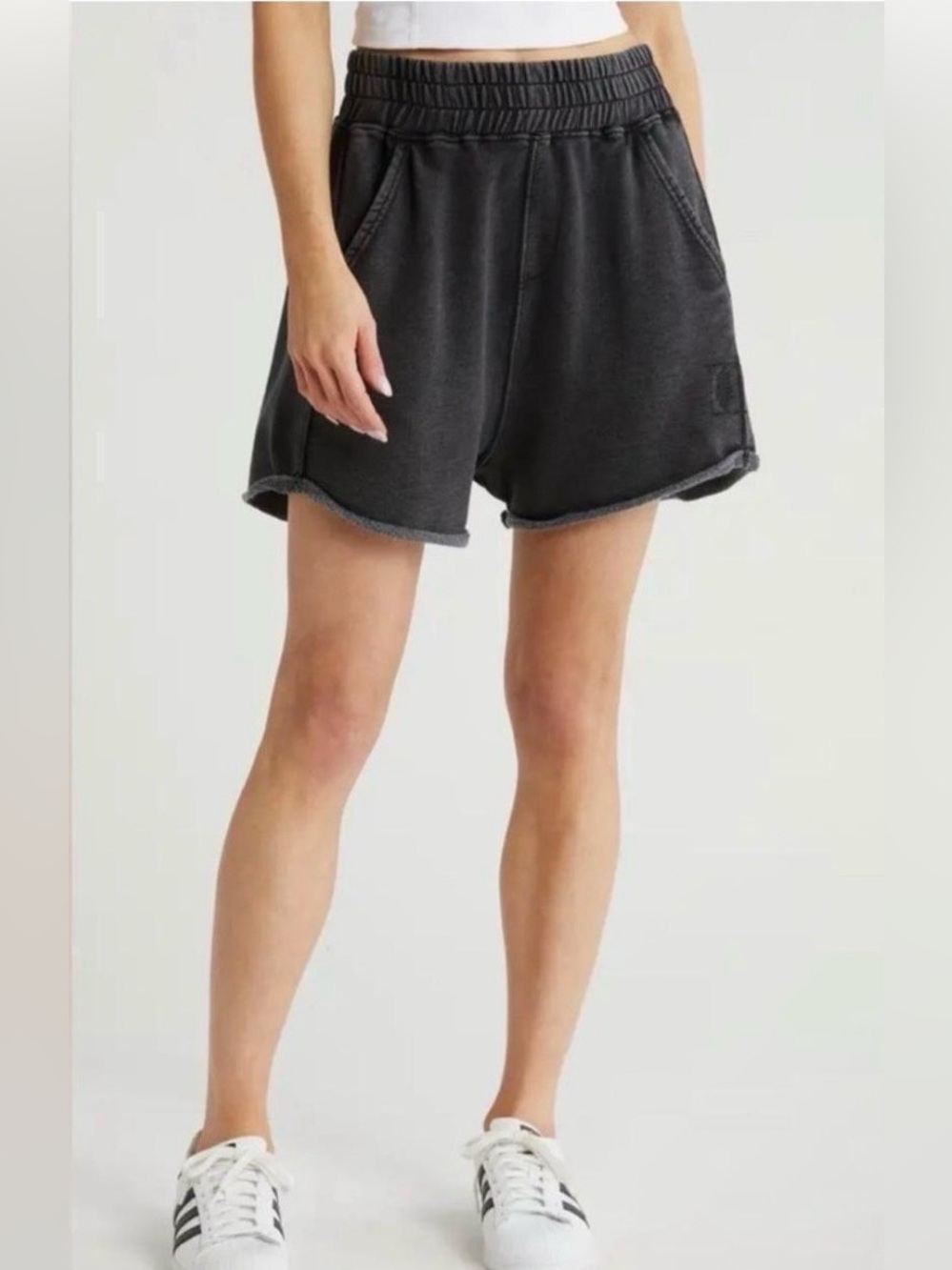 Free People FP Movement Black Acid Wash High Rise Sweat Shorts Raw Hem X-Small